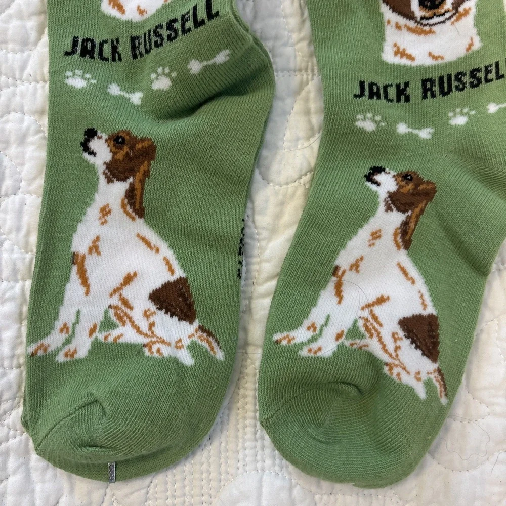 Foozy's Canine Collection Jack Russell Socks SZ 9-11 Green PolyBlend Lot of 2